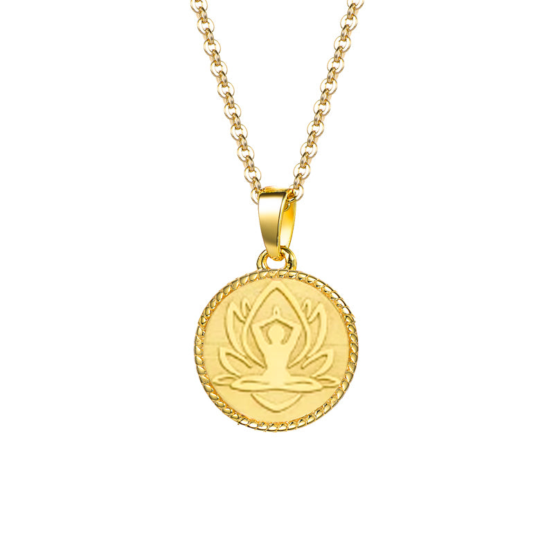 14K Solid Gold Lotus Flower Yoga Necklace