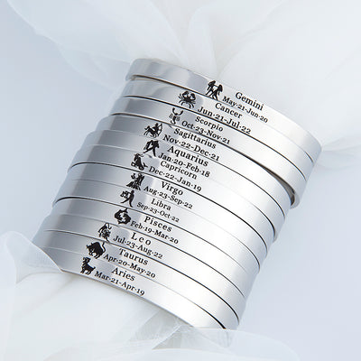 Sterling Silver Engraved Zodiac Cuff Bracelet