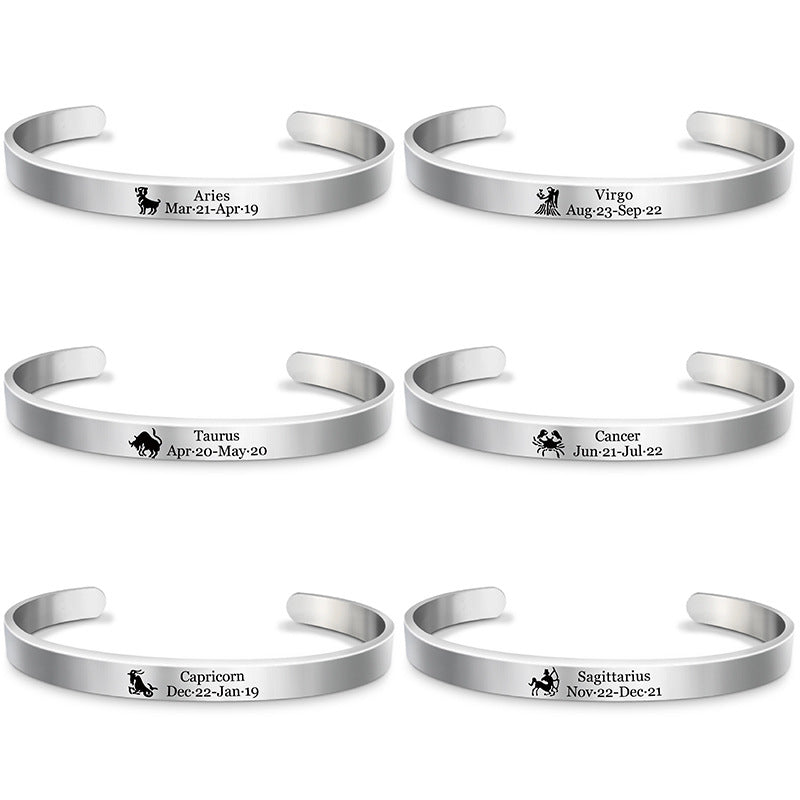 Sterling Silver Engraved Zodiac Cuff Bracelet