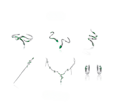 Slytherin Snake Earrings With Green Stones In Color Silver