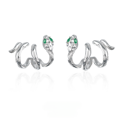 Snake Clip Earrings with Green Eye