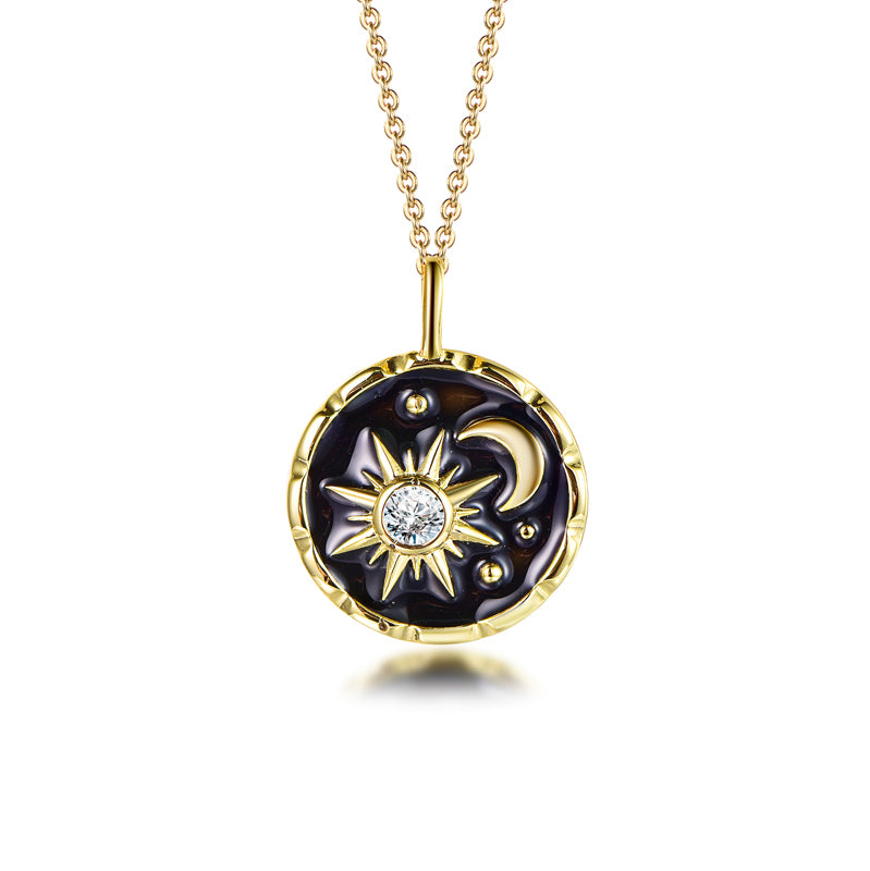 Gold Plated Sterling Silver Sun and Moon Necklace