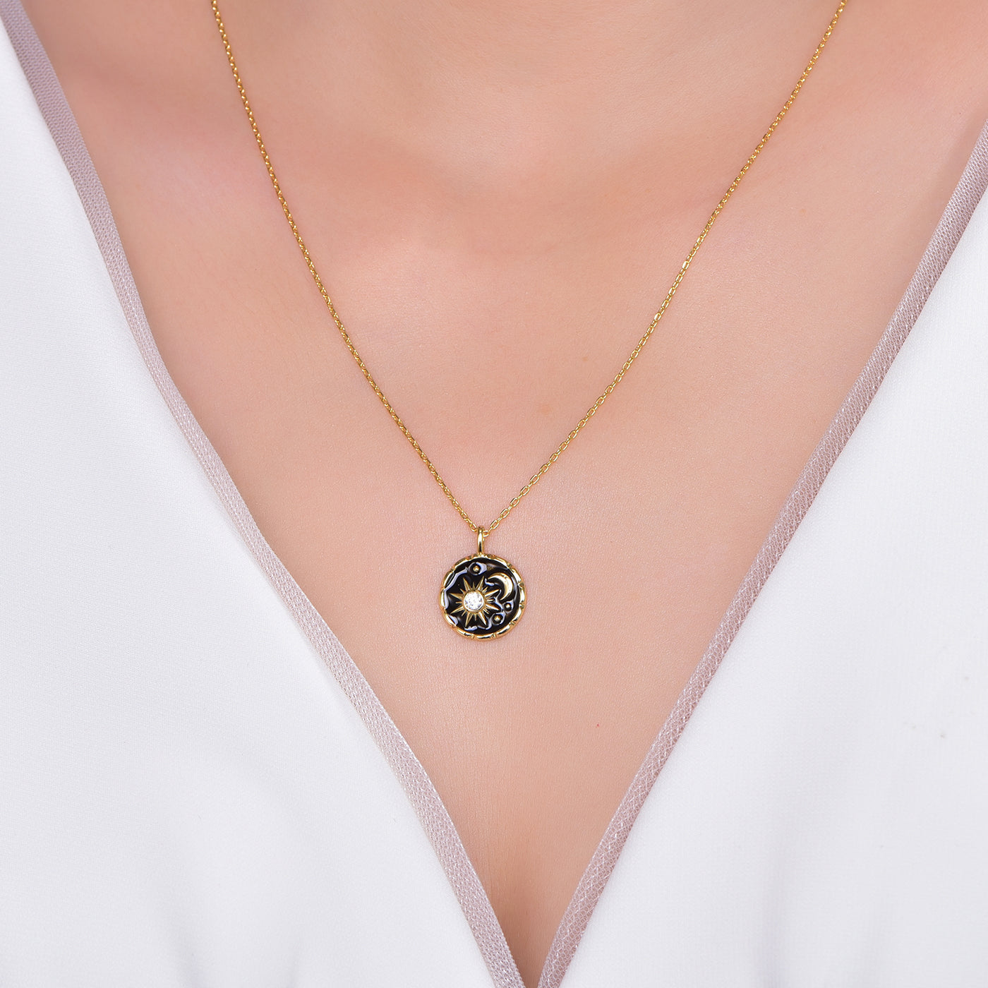 Gold Plated Sterling Silver Sun and Moon Necklace