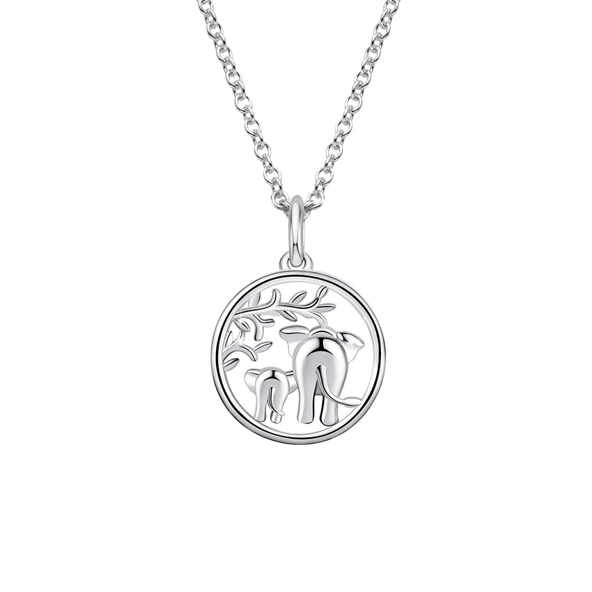 Elephant Mom and Baby Under Tree Pendant Necklace