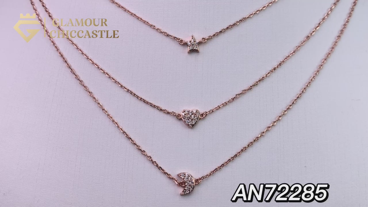 Rose Gold Heart Moon And Star Charms Layered Necklaces