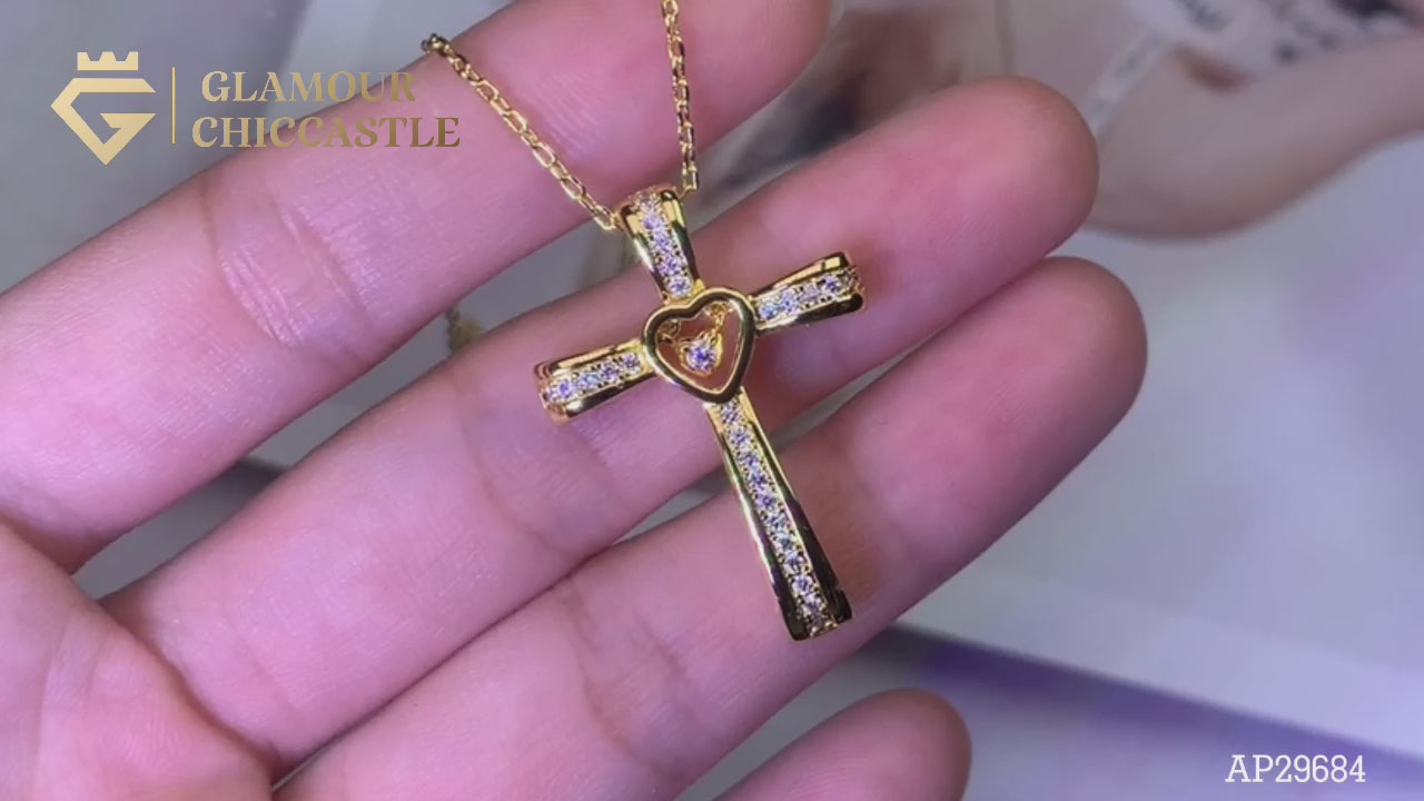 White CZ Diamond Cross Pendant Necklace