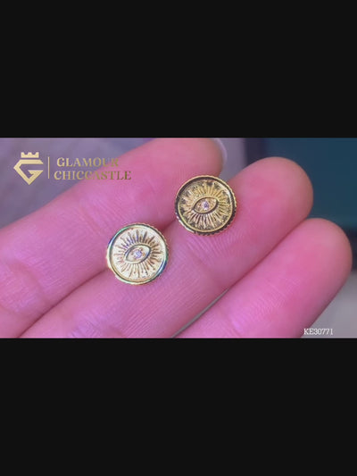 Cubic Zirconia Evil Eye Token Stud Earrings