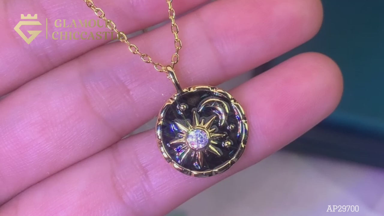 Gold Plated Sterling Silver Sun and Moon Necklace