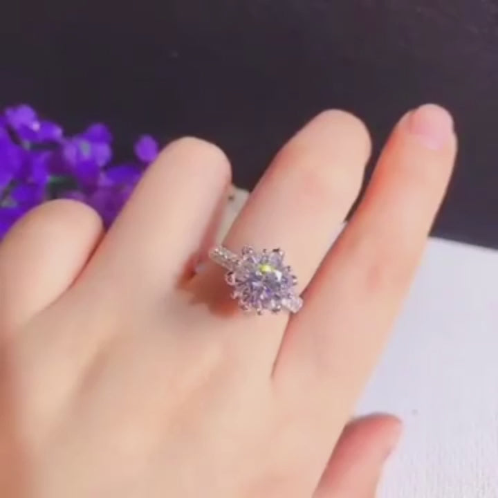 Sterling Silver Flower Moissanite Engagement Ring