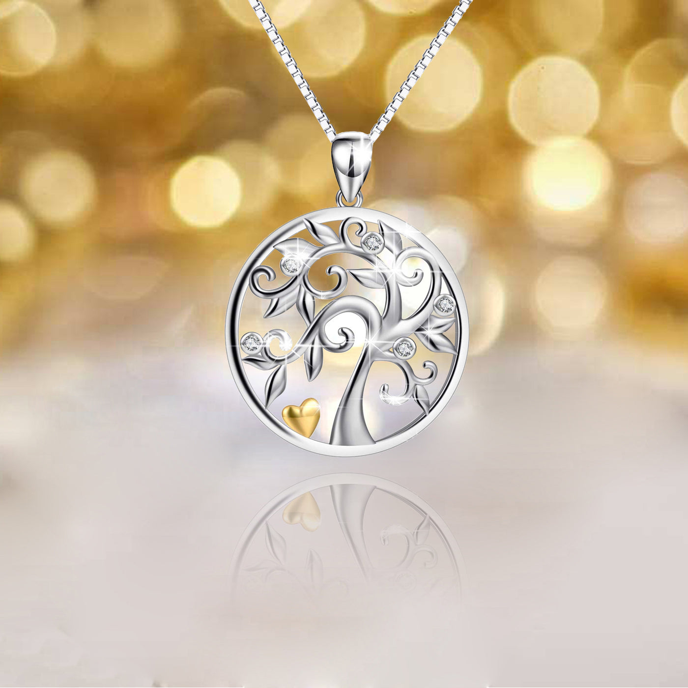 Sterling Silver Shine Crystal Cubic Zirconia Tree of Life Necklace