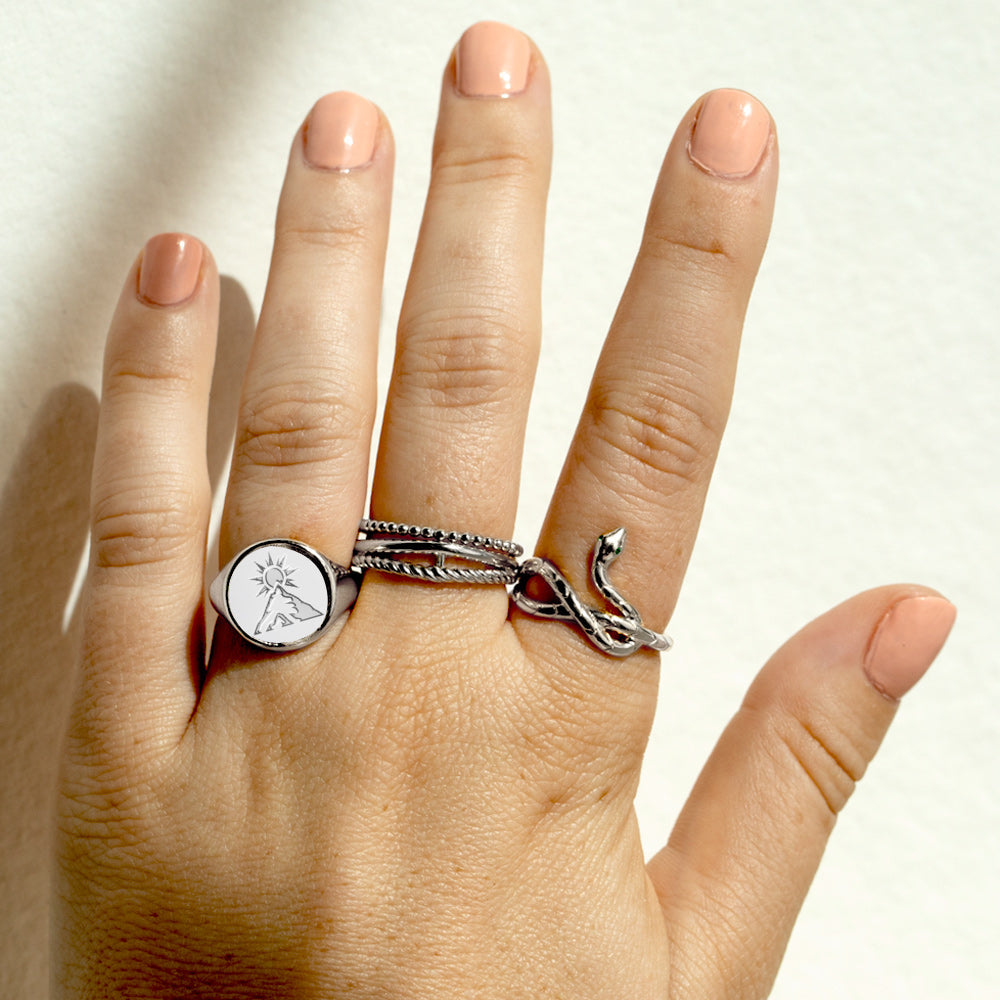 Sterling Silver Sun Rising over Mountain Ring