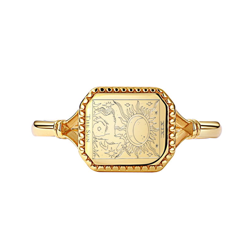 Gold Plated Sterling Silver Tarot Card Ring Adjustable Signet Ring