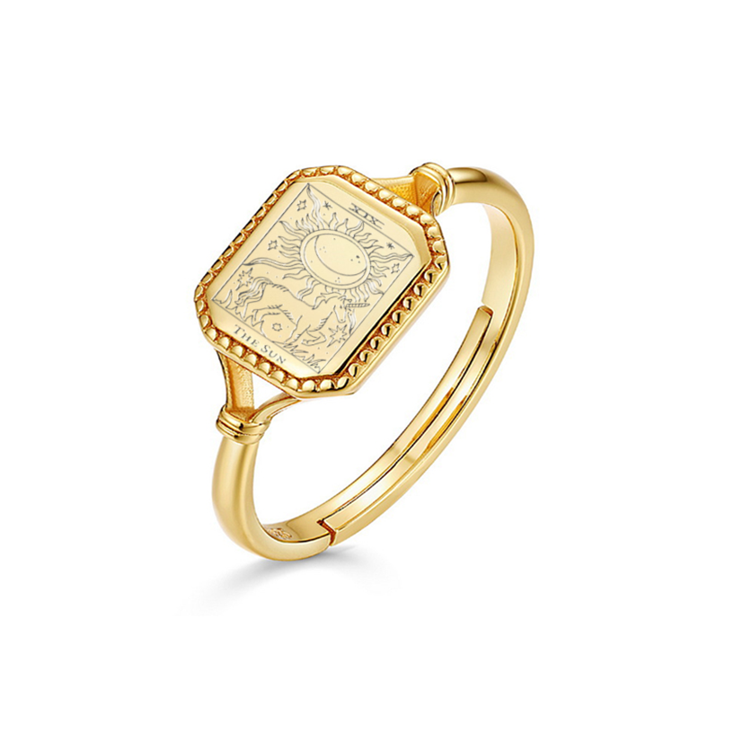 Gold Plated Sterling Silver Tarot Card Ring Adjustable Signet Ring