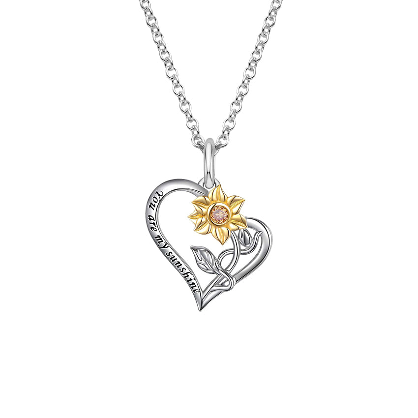 Sterling Silver You Are My Shine Sunflower Necklace