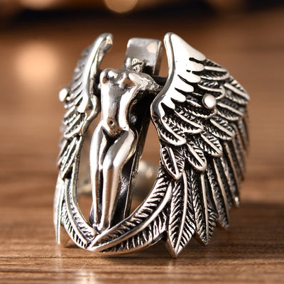 Sterling Silver Vintage Angel Wing Men Ring