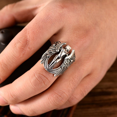 Sterling Silver Vintage Angel Wing Men Ring