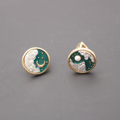 Sun and Moon Brooch Ear Clips Stud Earrings