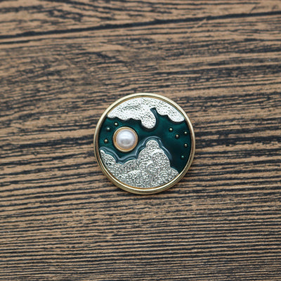 Sun and Moon Brooch Ear Clips Stud Earrings