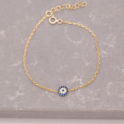 14K Gold Plated Silver Dainty Evil Eye Bracelet Mal de Ojo Bracelet GLAMOUR CHICCASTLE