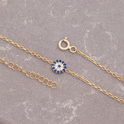 14K Gold Plated Silver Dainty Evil Eye Bracelet Mal de Ojo Bracelet GLAMOUR CHICCASTLE