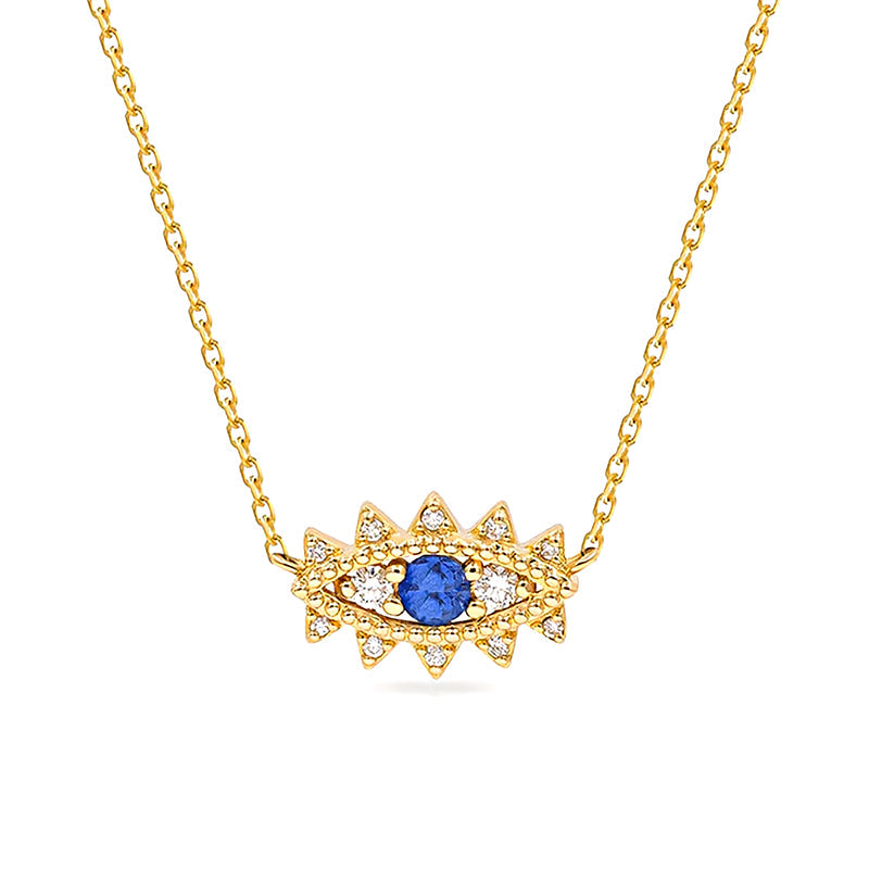 18K Gold Plated Sterling Silver Sapphire Cube Zircon Evil Eye Pendant Necklace GLAMOUR CHICCASTLE