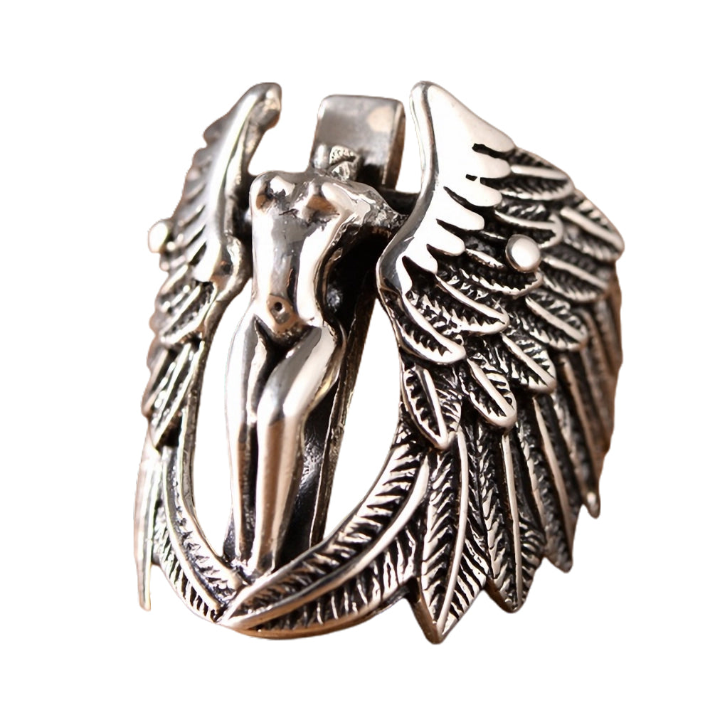 Sterling Silver Vintage Angel Wing Men Ring