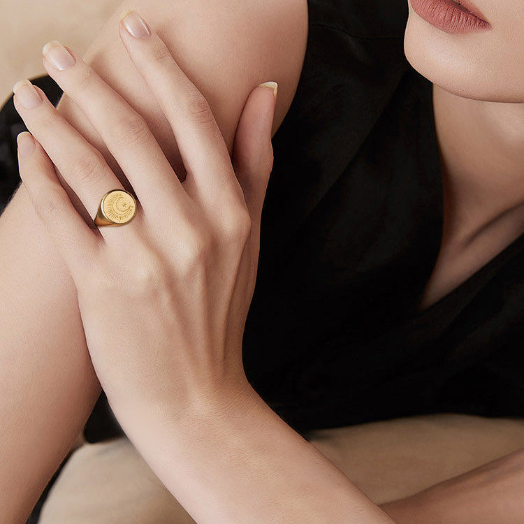 Gold Plated Sterling Silver Moon And Star Signet Ring