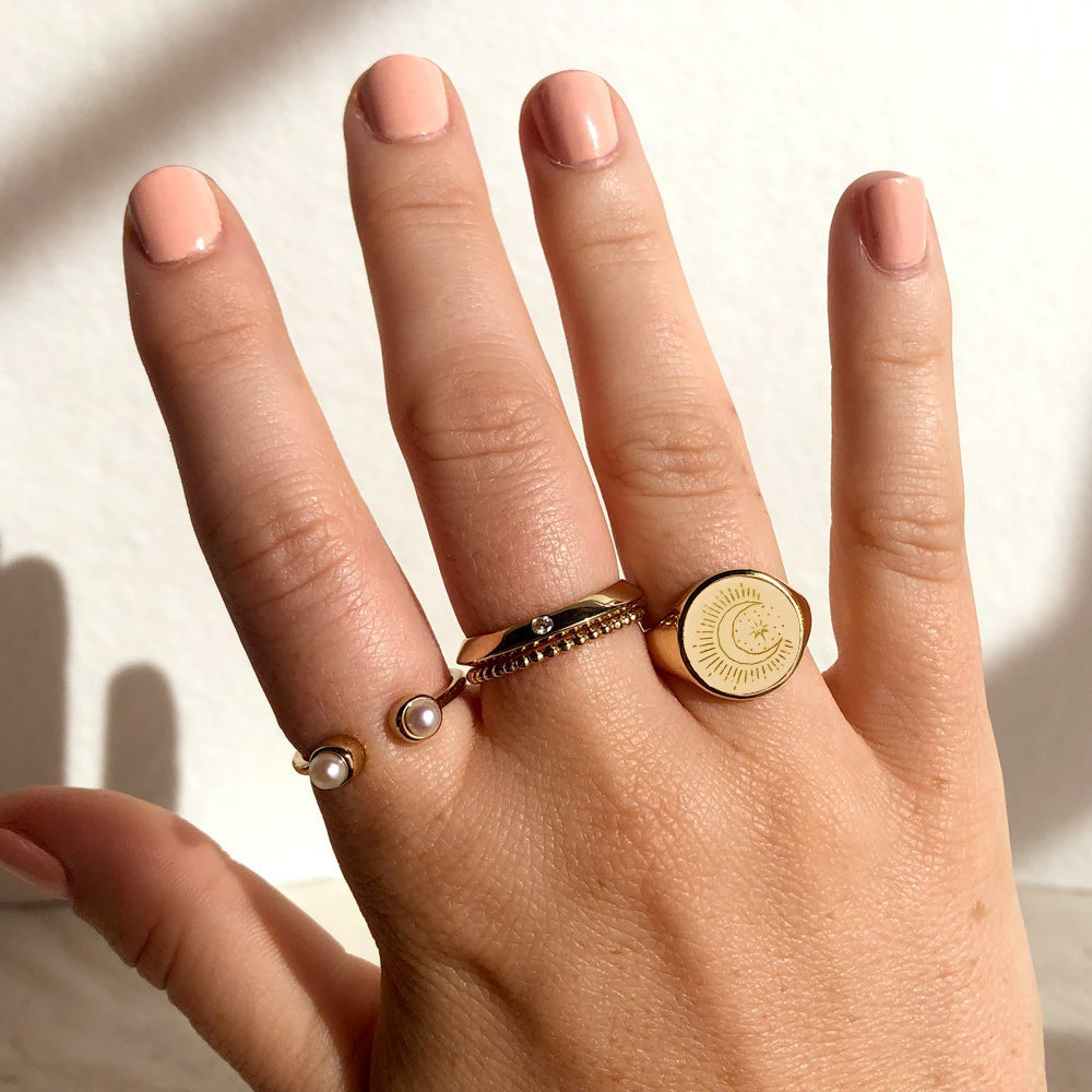 Gold Plated Sterling Silver Moon And Star Signet Ring