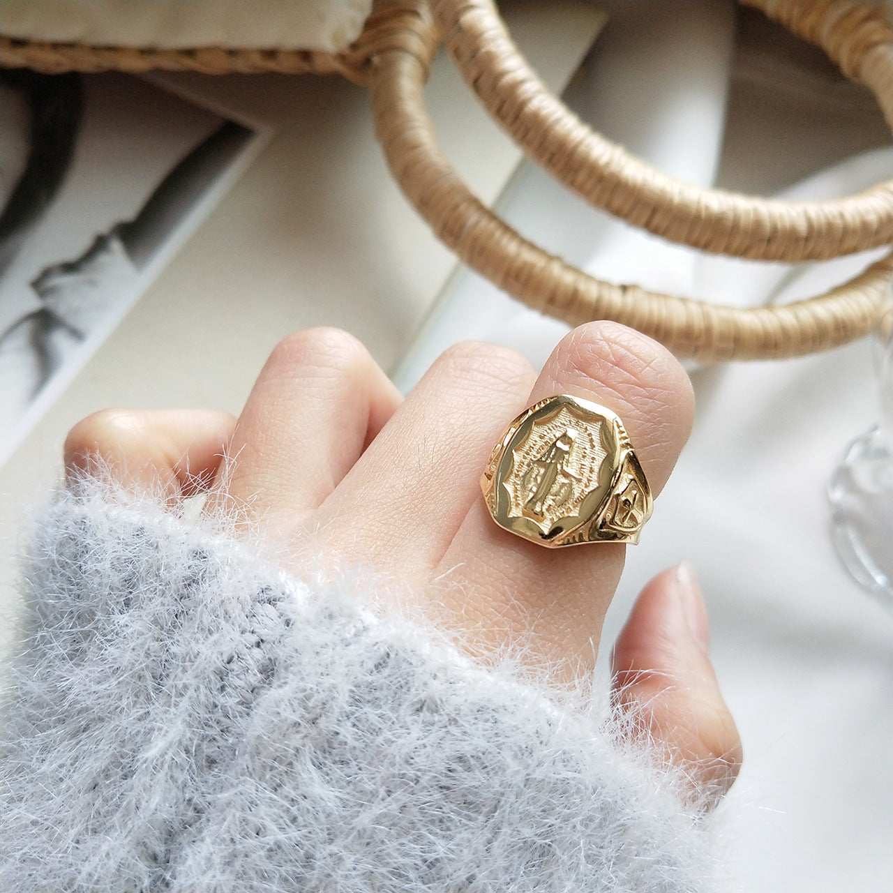 Sterling Silver Virgin Mary Open Ring