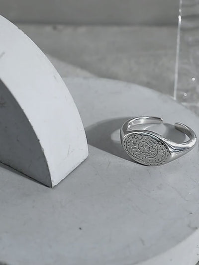 Geometric Elliptical Sterling Silver Sun And Moon Open Ring