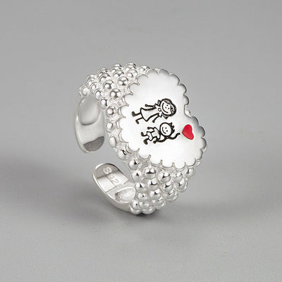 925 Sterling Silver Cute Love Heart Mom and Son Open Ring GLAMOUR CHICCASTLE