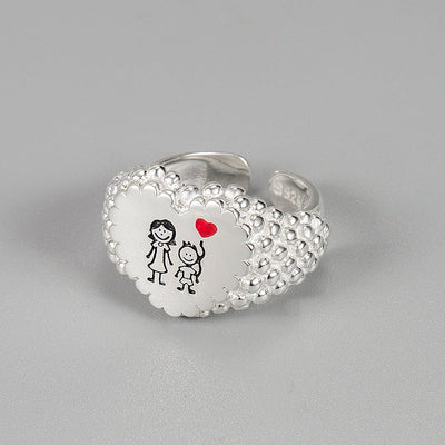 925 Sterling Silver Cute Love Heart Mom and Son Open Ring GLAMOUR CHICCASTLE