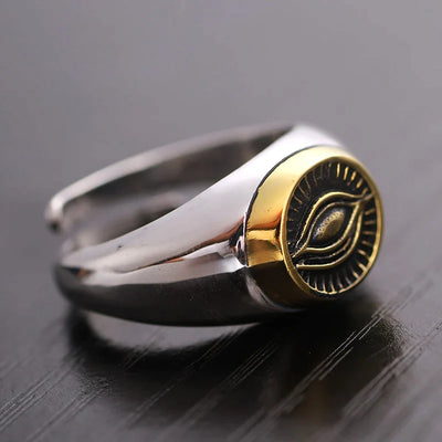 925 Sterling Silver Evil Eye Adjust Open Men Rings GLAMOUR CHICCASTLE