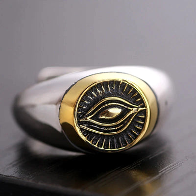 925 Sterling Silver Evil Eye Adjust Open Men Rings GLAMOUR CHICCASTLE