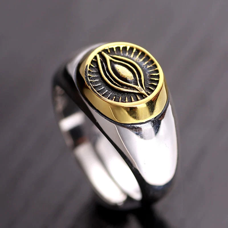 925 Sterling Silver Evil Eye Adjust Open Men Rings GLAMOUR CHICCASTLE