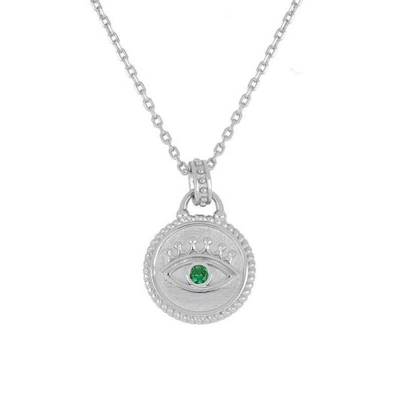 925 Sterling Silver Gold Plated Emerald Green Evil Eye Coin Necklace GLAMOUR CHICCASTLE