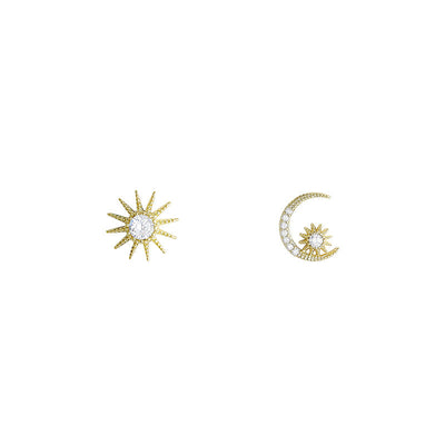 Gold Plated Sterling Silver Sun Moon Studs