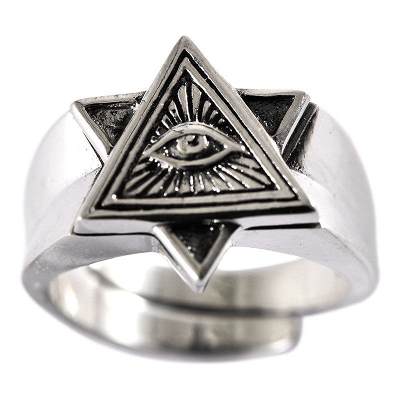 925 Sterling Silver Triangle Pendant Evil Eye Adjust Open Men Rings GLAMOUR CHICCASTLE