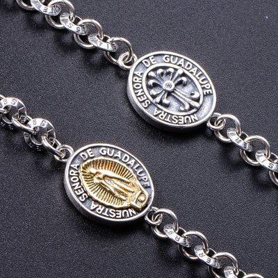 Sterling Silver Virgin Mary Cross Chain Bracelet