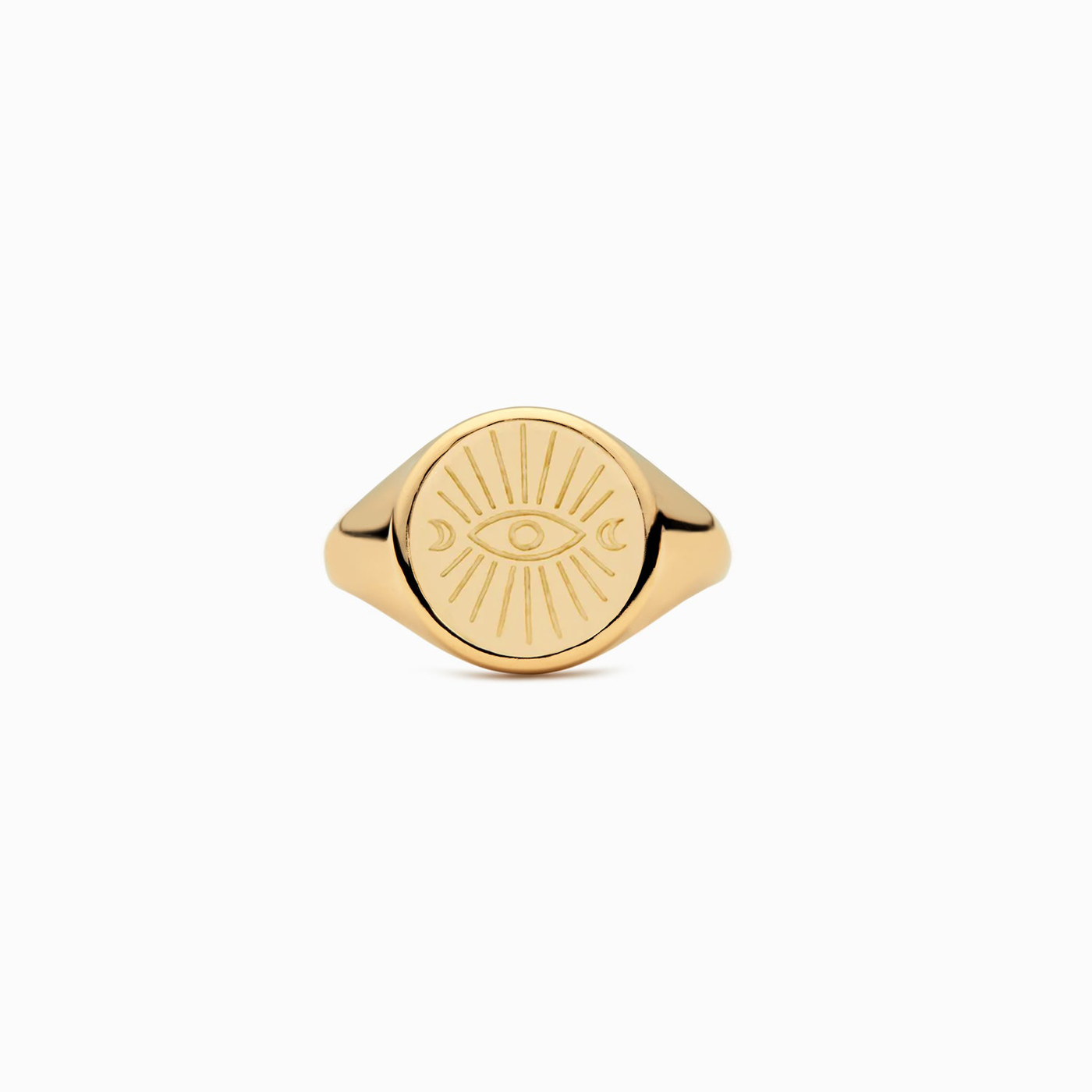 Gold Plated Sterling Silver Awaken Evil Eye Ring Moon Signet Ring