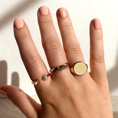 Gold Plated Sterling Silver Awaken Evil Eye Ring Moon Signet Ring