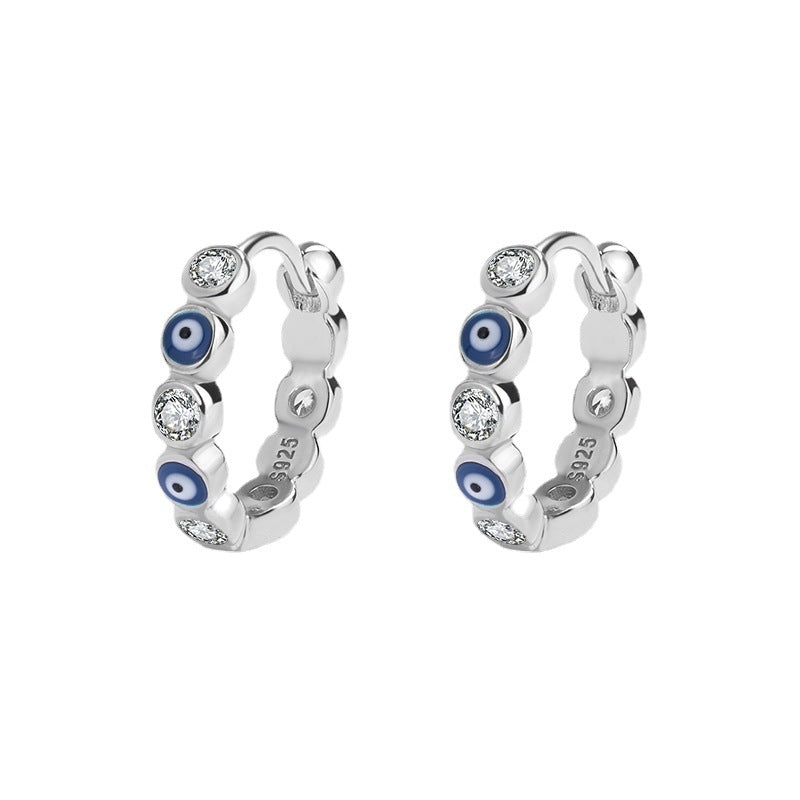 Blue Evil Eye Earrings 925 Sterling Silver White Blue Cz Protective Symbol GLAMOUR CHICCASTLE