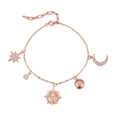 Celestial Charm Bracelet S925 Sterling Silver Star and Moon Bracelet GLAMOUR CHICCASTLE