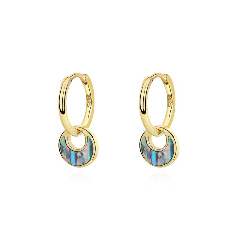 Crescent Moon Turquoise Abalone Shell Hoop Dangling Earrings GLAMOUR CHICCASTLE