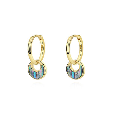 Crescent Moon Turquoise Abalone Shell Hoop Dangling Earrings GLAMOUR CHICCASTLE