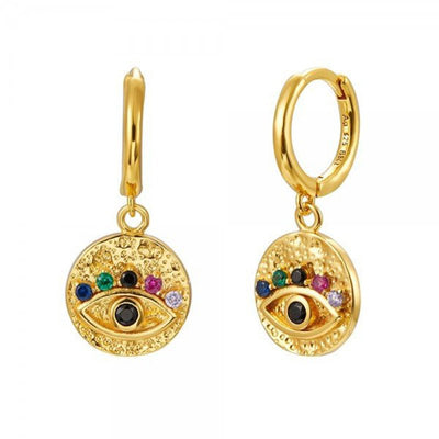 Dainty Gold Plated Evil Eye Studs 925 Sterling Silver Hoop Earrings GLAMOUR CHICCASTLE