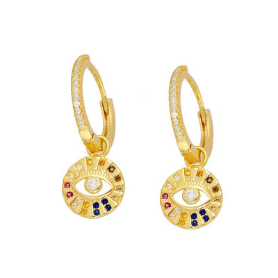 Dainty Gold Plated Sterling Silver Colorful CZ Evil Eye Hoop Earrings GLAMOUR CHICCASTLE