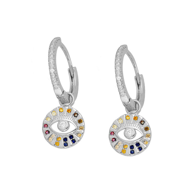 Dainty Gold Plated Sterling Silver Colorful CZ Evil Eye Hoop Earrings GLAMOUR CHICCASTLE