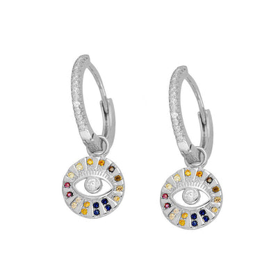 Dainty Gold Plated Sterling Silver Colorful CZ Evil Eye Hoop Earrings GLAMOUR CHICCASTLE