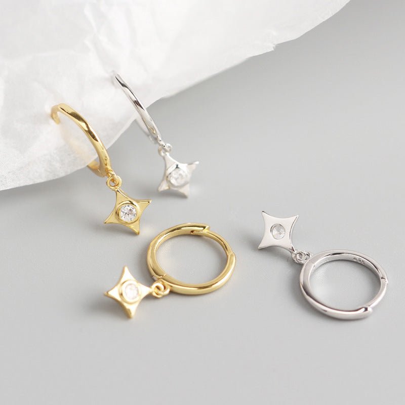 Dangling Polar Star Hoop Earrings 925 Sterling Silver Eye Studs GLAMOUR CHICCASTLE